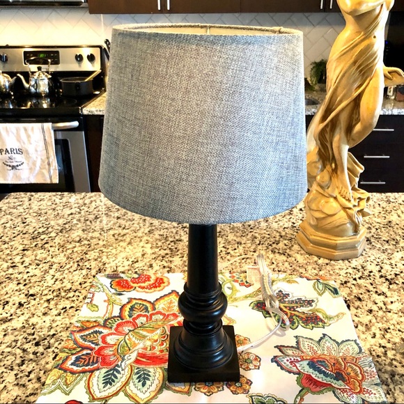 Black Wood Gray Shade Bedside Table Lamp - Picture 4 of 4